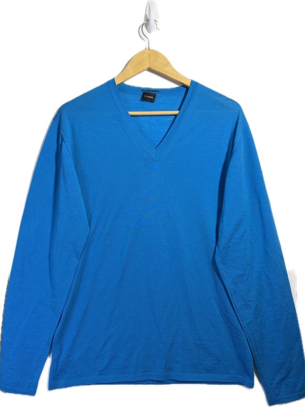 Vintage Jil Sander Mens Wool V-Neck Sweater Turquoise Made in Italy XL 90s